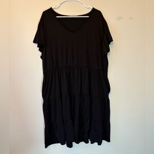 Nemidor Black Short Sleeve Tiered Mini Dress, Size 5XL Women’s Plus